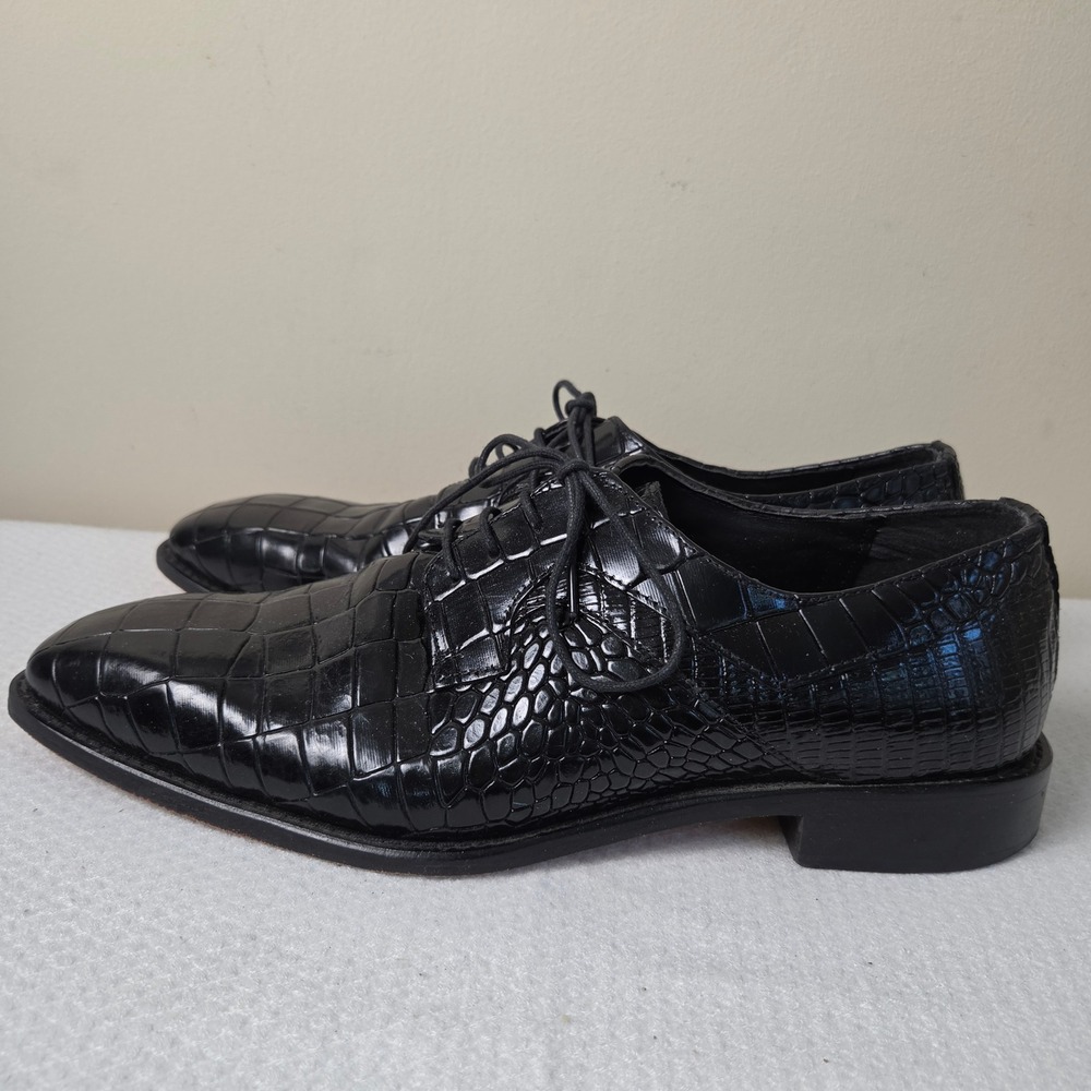 Stacy Adams Mens 25211-001 Black Croc Embossed Leather Dress Shoes 12W Wide